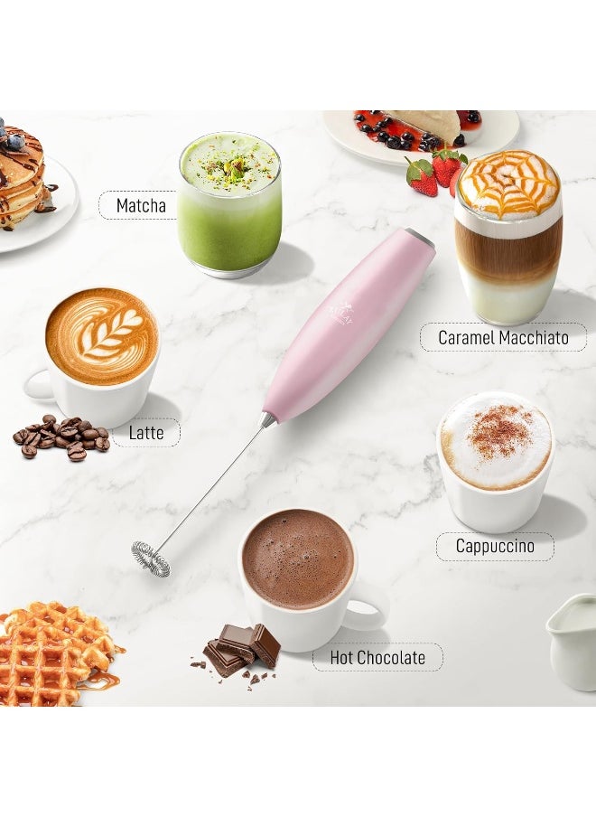 Zulay Powerful Milk Frother for Coffee with Upgraded Titanium Motor - Handheld Frother Whisk, Milk Foamer, Mini Blender and Electric Mixer Coffee Frother for Frappe, Latte, Matcha, No Stand - Pink