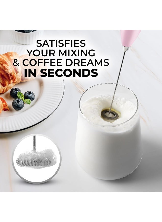 Zulay Powerful Milk Frother for Coffee with Upgraded Titanium Motor - Handheld Frother Whisk, Milk Foamer, Mini Blender and Electric Mixer Coffee Frother for Frappe, Latte, Matcha, No Stand - Pink