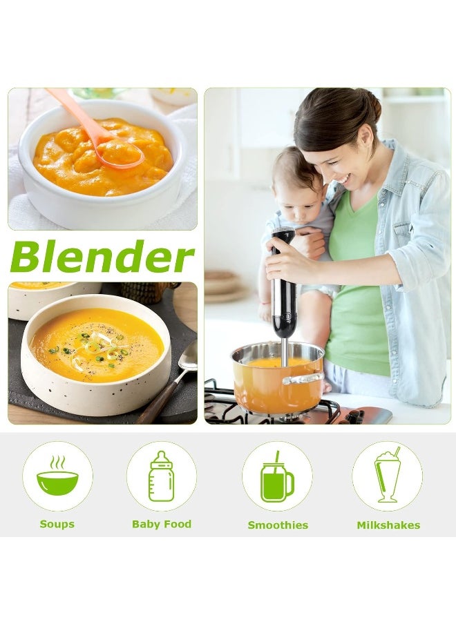 Bonsenkitchen 4-in-1 Immersion Blender Handheld, 20 Speeds Hand Blender with Turbo Mode, Stainless Steel Blade, Egg Whisk, Beaker & Chopper Bowl, Stick Mixer for Soup, Smoothie, Puree, Baby Food