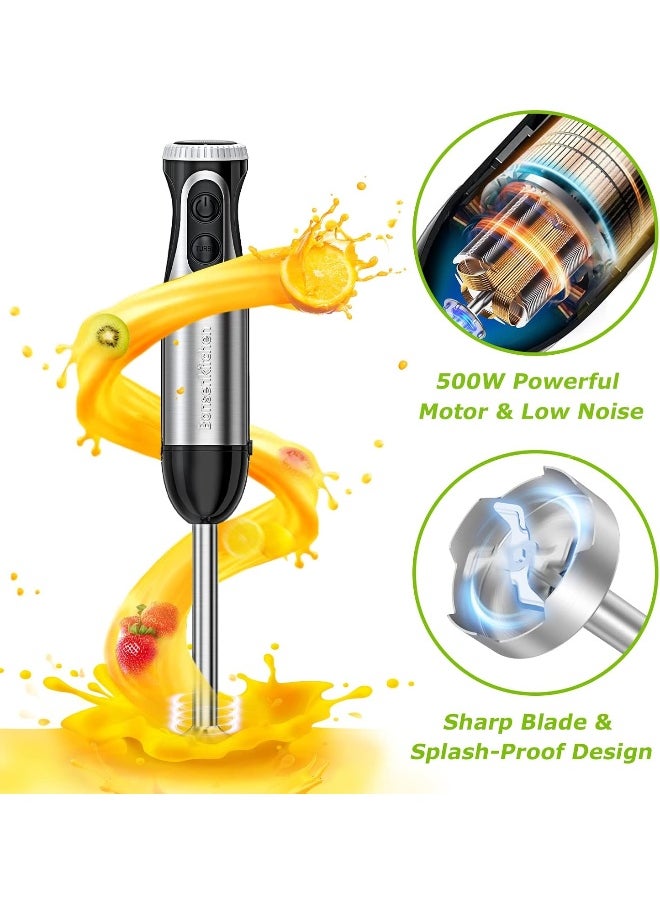 Bonsenkitchen 4-in-1 Immersion Blender Handheld, 20 Speeds Hand Blender with Turbo Mode, Stainless Steel Blade, Egg Whisk, Beaker & Chopper Bowl, Stick Mixer for Soup, Smoothie, Puree, Baby Food