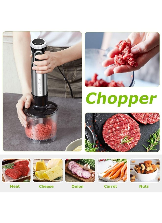 Bonsenkitchen 4-in-1 Immersion Blender Handheld, 20 Speeds Hand Blender with Turbo Mode, Stainless Steel Blade, Egg Whisk, Beaker & Chopper Bowl, Stick Mixer for Soup, Smoothie, Puree, Baby Food