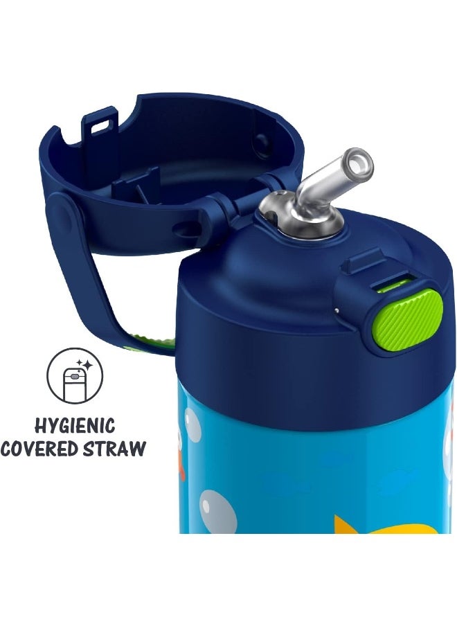 THERMOS FUNTAINER 12 Ounce Stainless Steel Vacuum Insulated Kids Straw Bottle, Baby Shark