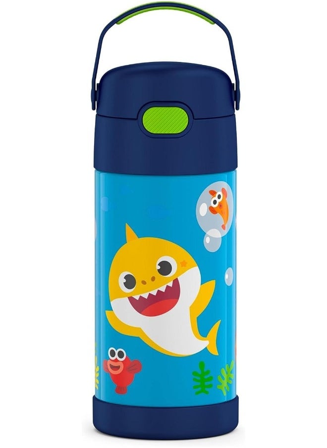 THERMOS FUNTAINER 12 Ounce Stainless Steel Vacuum Insulated Kids Straw Bottle, Baby Shark