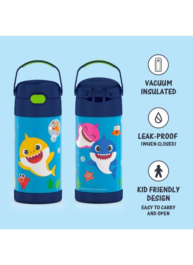 THERMOS FUNTAINER 12 Ounce Stainless Steel Vacuum Insulated Kids Straw Bottle, Baby Shark