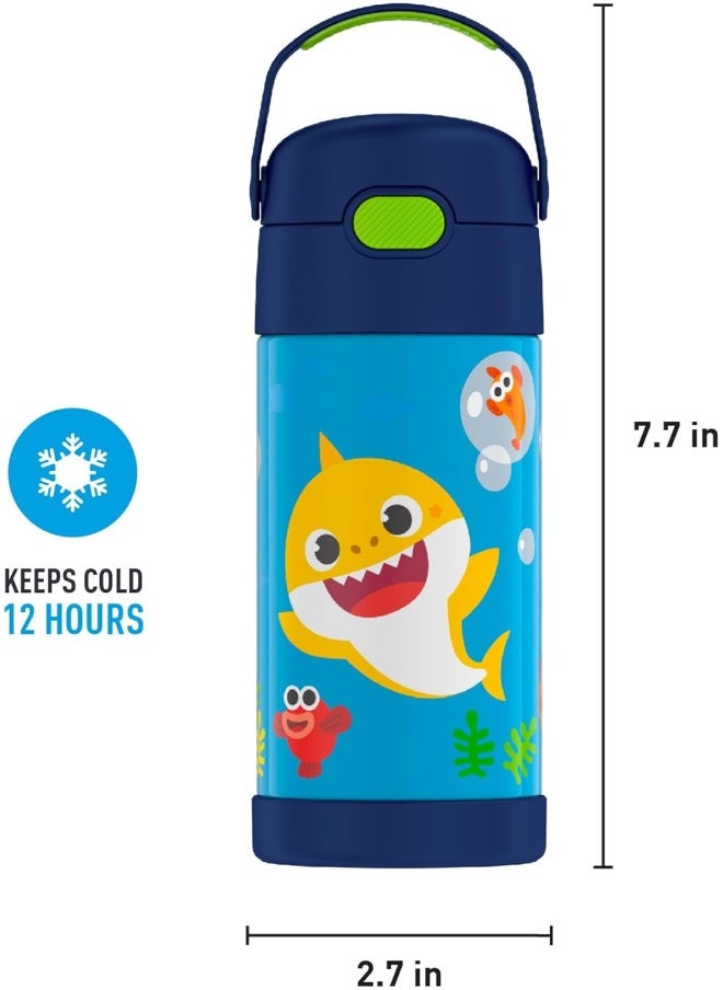 THERMOS FUNTAINER 12 Ounce Stainless Steel Vacuum Insulated Kids Straw Bottle, Baby Shark