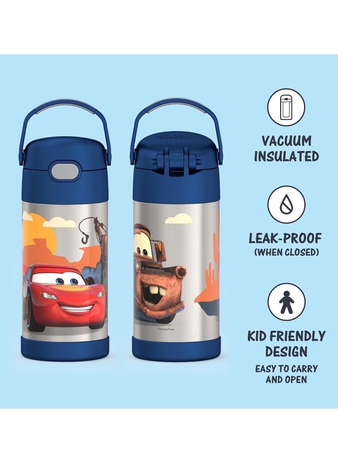 THERMOS FUNTAINER 12 Ounce Stainless Steel Vacuum Insulated Kids Straw Bottle, Cars