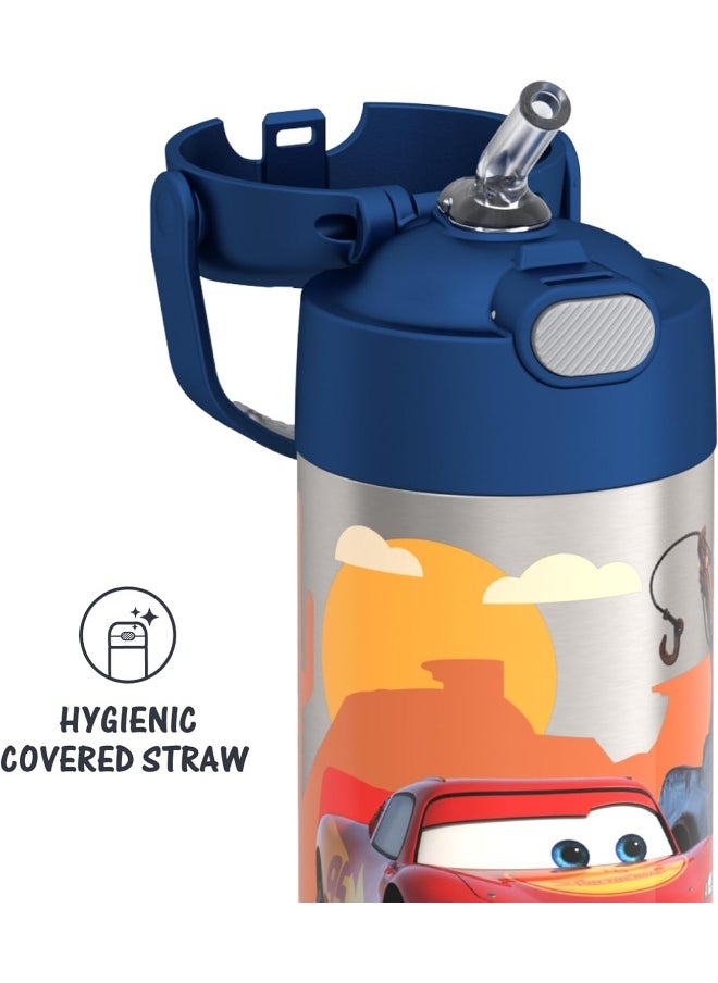 THERMOS FUNTAINER 12 Ounce Stainless Steel Vacuum Insulated Kids Straw Bottle, Cars