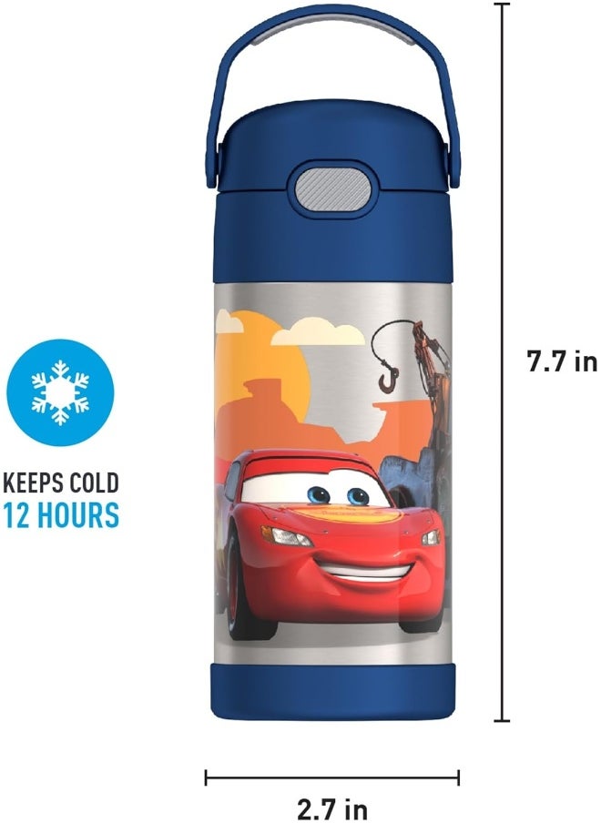 THERMOS FUNTAINER 12 Ounce Stainless Steel Vacuum Insulated Kids Straw Bottle, Cars