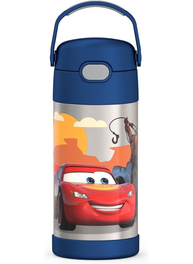THERMOS FUNTAINER 12 Ounce Stainless Steel Vacuum Insulated Kids Straw Bottle, Cars