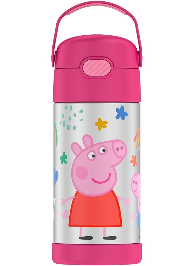 THERMOS FUNTAINER Water Bottle with Straw - 12 Ounce, Peppa Pig - Kids Stainless Steel Vacuum Insulated Water Bottle with Lid