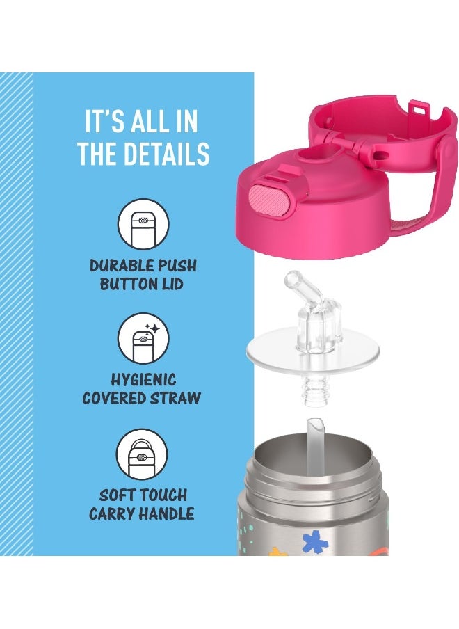 THERMOS FUNTAINER Water Bottle with Straw - 12 Ounce, Peppa Pig - Kids Stainless Steel Vacuum Insulated Water Bottle with Lid