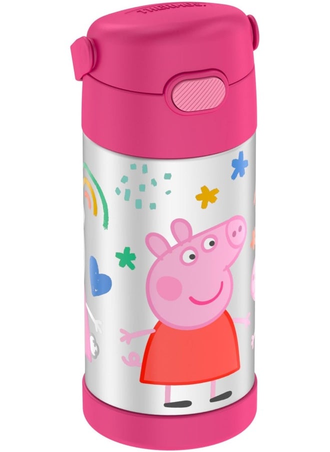 THERMOS FUNTAINER Water Bottle with Straw - 12 Ounce, Peppa Pig - Kids Stainless Steel Vacuum Insulated Water Bottle with Lid