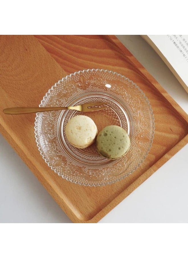 Sizikato 4pcs Clear Glass Snack Plate with Lace Trim, 6-Inch Dried Fruit Plate Dessert Plate for Home and KTV