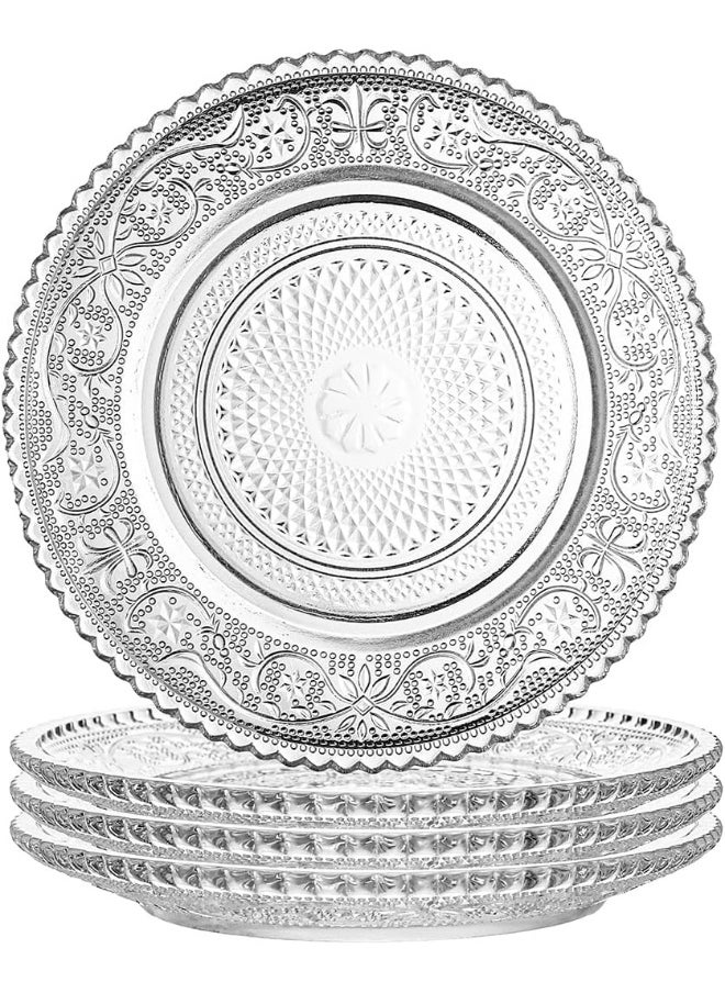 Sizikato 4pcs Clear Glass Snack Plate with Lace Trim, 6-Inch Dried Fruit Plate Dessert Plate for Home and KTV