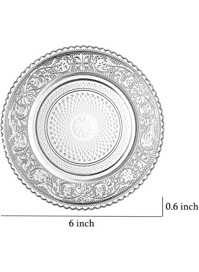 Sizikato 4pcs Clear Glass Snack Plate with Lace Trim, 6-Inch Dried Fruit Plate Dessert Plate for Home and KTV