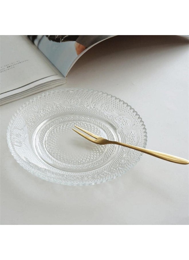 Sizikato 4pcs Clear Glass Snack Plate with Lace Trim, 6-Inch Dried Fruit Plate Dessert Plate for Home and KTV
