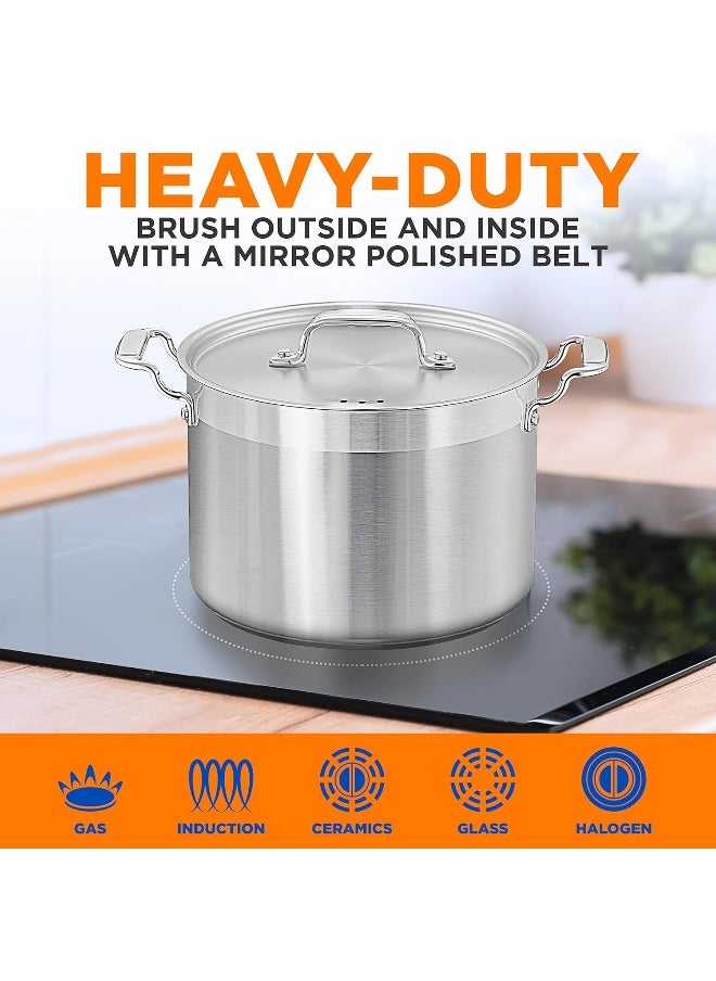 NutriChef 8 Qt Heavy-Duty Stockpot with Stainless Steel Lid - Induction Compatible Cooking Pot, Ideal for Soups and Stews