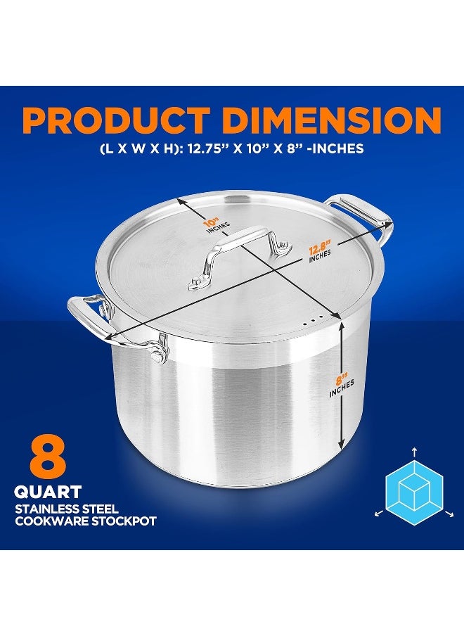 NutriChef 8 Qt Heavy-Duty Stockpot with Stainless Steel Lid - Induction Compatible Cooking Pot, Ideal for Soups and Stews