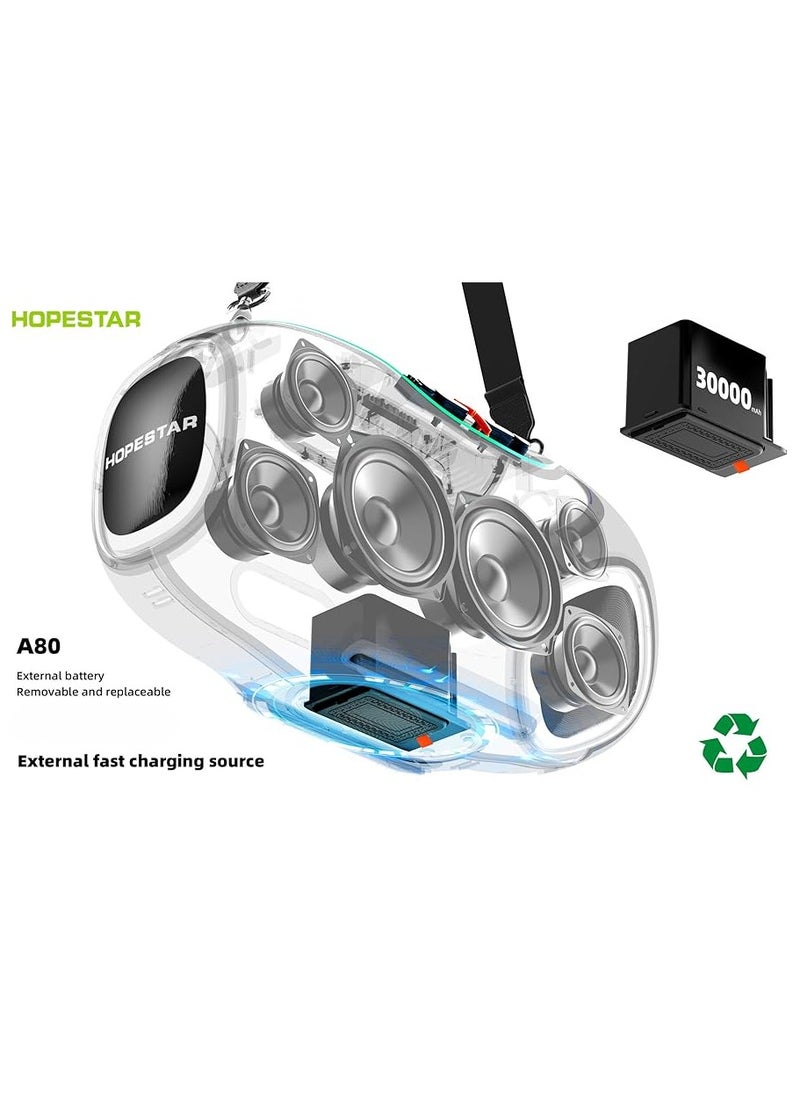 A80 350W Portable Bluetooth 5.3 Speaker with Wireless Mic, 24H Playtime, 30,000mAh Battery, RGB Lights, TWS, IPX6 Waterproof, EQ Control, 10M Range – Ultimate Party Speaker for Outdoor Events, Karaoke, and Gatherings