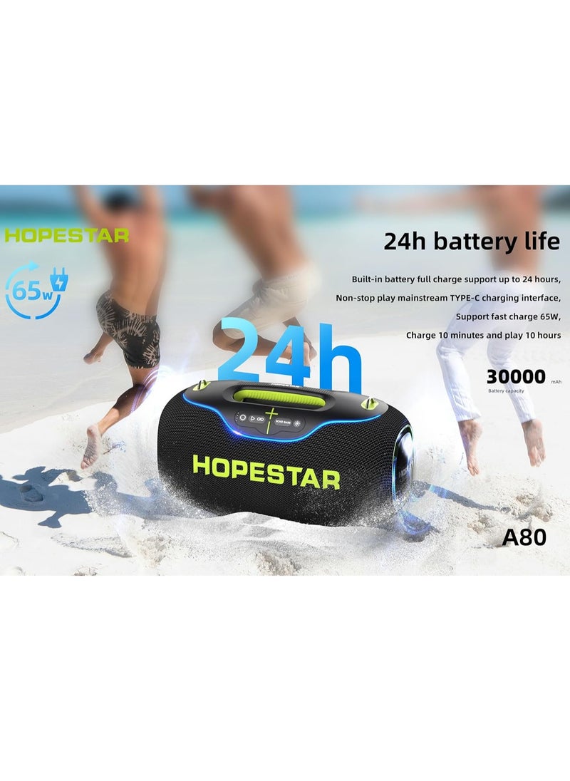 A80 350W Portable Bluetooth 5.3 Speaker with Wireless Mic, 24H Playtime, 30,000mAh Battery, RGB Lights, TWS, IPX6 Waterproof, EQ Control, 10M Range – Ultimate Party Speaker for Outdoor Events, Karaoke, and Gatherings