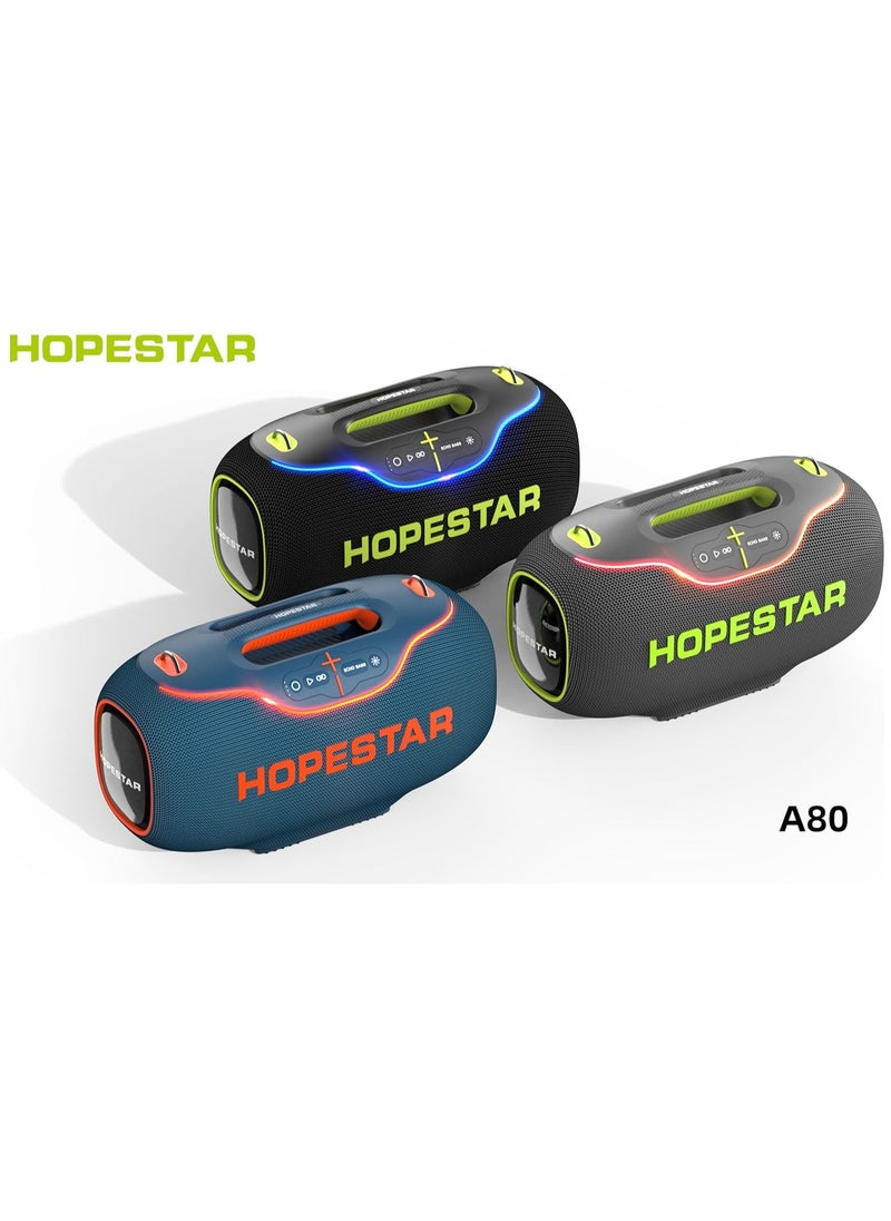 A80 350W Portable Bluetooth 5.3 Speaker with Wireless Mic, 24H Playtime, 30,000mAh Battery, RGB Lights, TWS, IPX6 Waterproof, EQ Control, 10M Range – Ultimate Party Speaker for Outdoor Events, Karaoke, and Gatherings