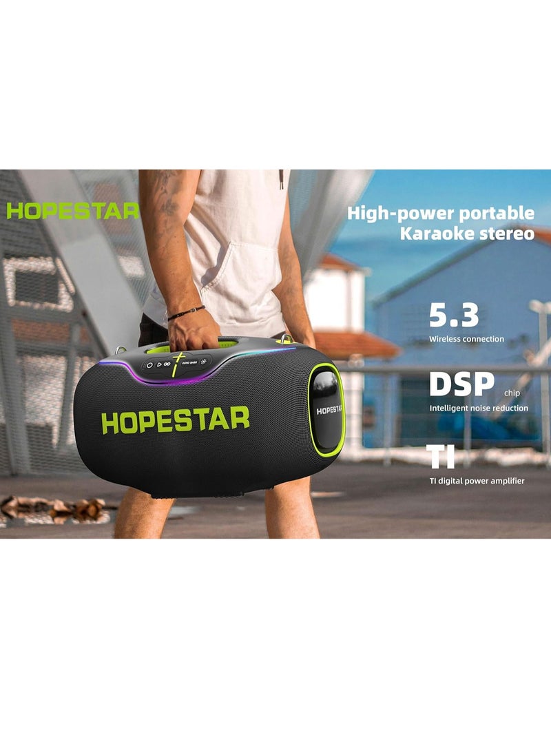 A80 350W Portable Bluetooth 5.3 Speaker with Wireless Mic, 24H Playtime, 30,000mAh Battery, RGB Lights, TWS, IPX6 Waterproof, EQ Control, 10M Range – Ultimate Party Speaker for Outdoor Events, Karaoke, and Gatherings
