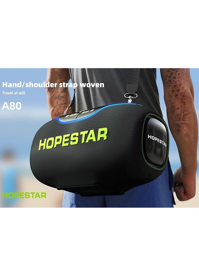 A80 350W Portable Bluetooth 5.3 Speaker with Wireless Mic, 24H Playtime, 30,000mAh Battery, RGB Lights, TWS, IPX6 Waterproof, EQ Control, 10M Range – Ultimate Party Speaker for Outdoor Events, Karaoke, and Gatherings