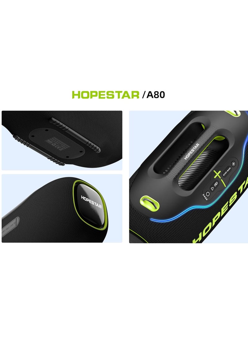 A80 350W Portable Bluetooth 5.3 Speaker with Wireless Mic, 24H Playtime, 30,000mAh Battery, RGB Lights, TWS, IPX6 Waterproof, EQ Control, 10M Range – Ultimate Party Speaker for Outdoor Events, Karaoke, and Gatherings