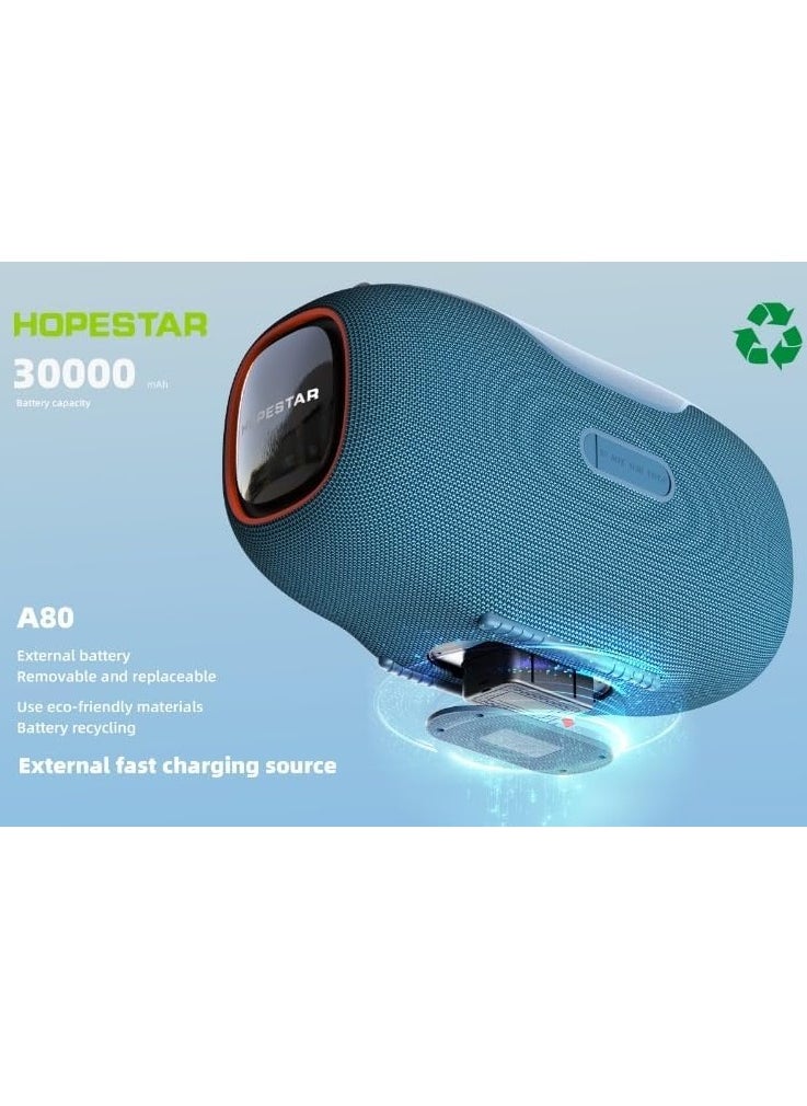 A80 350W Portable Bluetooth 5.3 Speaker with Wireless Mic, 24H Playtime, 30,000mAh Battery, RGB Lights, TWS, IPX6 Waterproof, EQ Control, 10M Range – Ultimate Party Speaker for Outdoor Events, Karaoke, and Gatherings