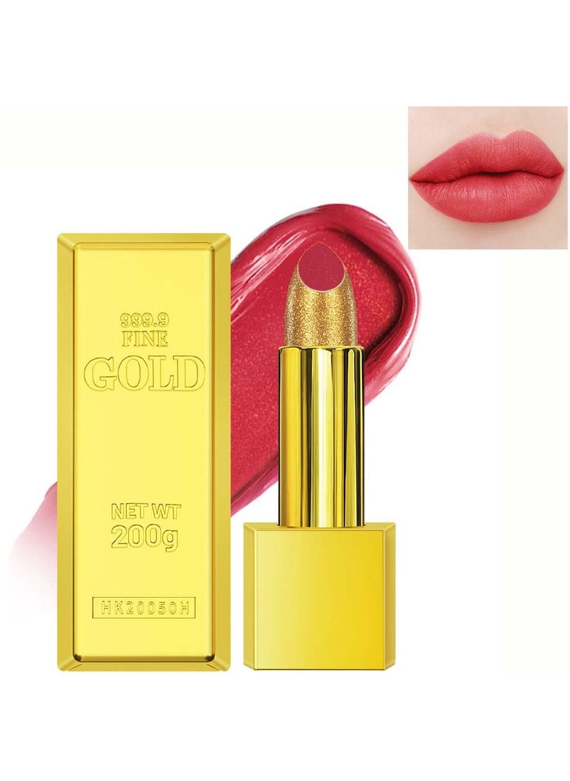 BEUKING Gold Lipstick Velvet Nude Red Pink Lip Tint NonSmudge High Pigment Not Fade Smooth LongLasting Wear NonStick Cup Waterproof Matte Lady Lip Gloss for Girl Women Lady Daily Lip Makeup 5
