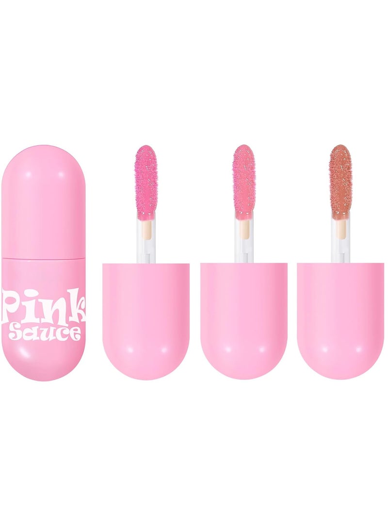 BEUKING 3 Pcs Lipstick Set Pink Mirror Waterproof High Pigment NonSmudge Liquid Nude Lip Gloss Smooth Red Pink Longlasting Wear Nonstick Lightweight Lip Stain Set for Women Lady Girl Lip Makeup A
