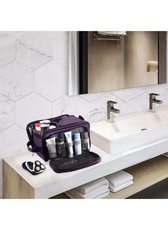 Buruis Extra Large Toiletry Bag for Men & Women, Travel Toiletry Organizer Dopp Kit Water-resistant Shaving Bags, PU Leather Cosmetic Bathroom Shower Bag for Toiletries, Accessories (Purple)