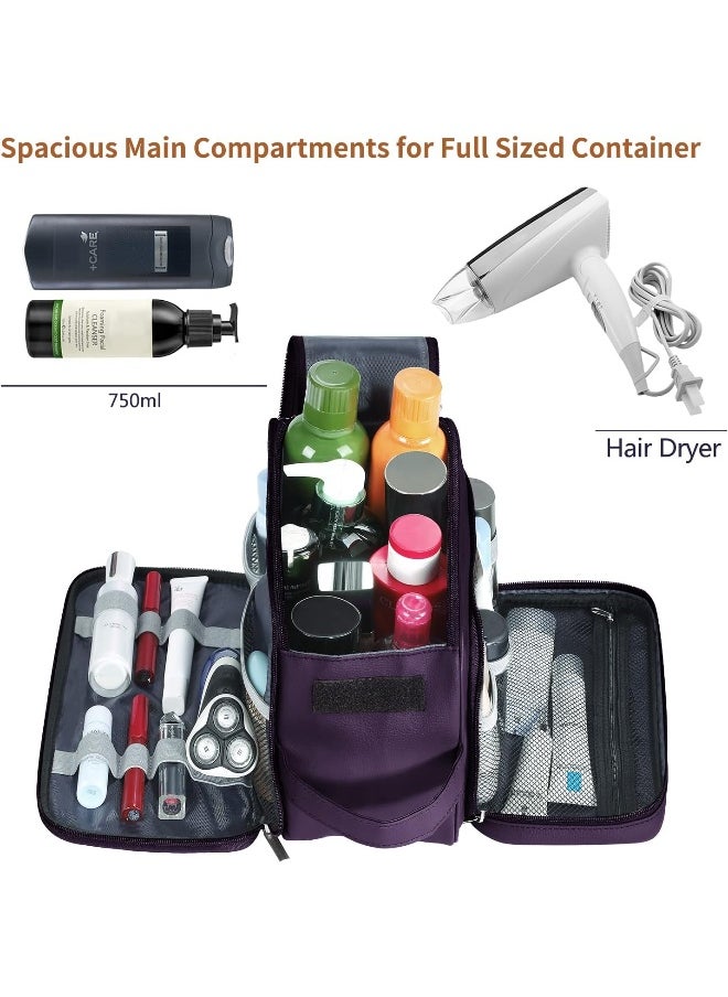 Buruis Extra Large Toiletry Bag for Men & Women, Travel Toiletry Organizer Dopp Kit Water-resistant Shaving Bags, PU Leather Cosmetic Bathroom Shower Bag for Toiletries, Accessories (Purple)
