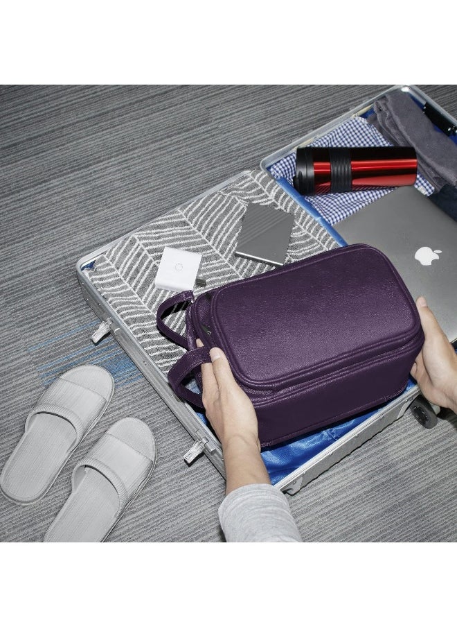 Buruis Extra Large Toiletry Bag for Men & Women, Travel Toiletry Organizer Dopp Kit Water-resistant Shaving Bags, PU Leather Cosmetic Bathroom Shower Bag for Toiletries, Accessories (Purple)