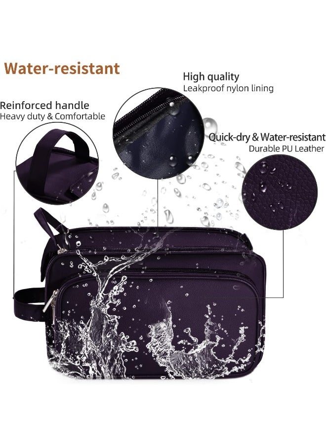 Buruis Extra Large Toiletry Bag for Men & Women, Travel Toiletry Organizer Dopp Kit Water-resistant Shaving Bags, PU Leather Cosmetic Bathroom Shower Bag for Toiletries, Accessories (Purple)