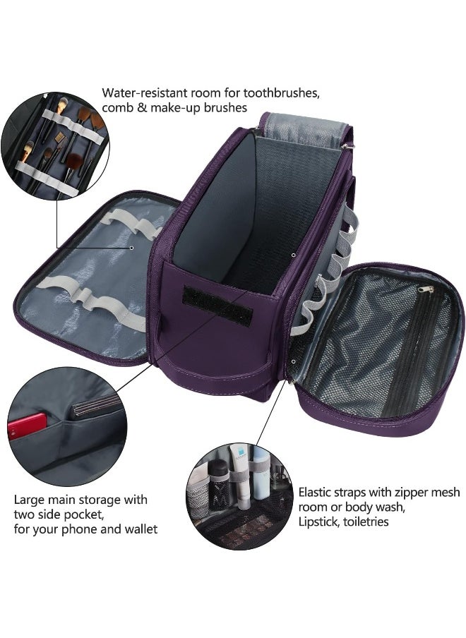 Buruis Extra Large Toiletry Bag for Men & Women, Travel Toiletry Organizer Dopp Kit Water-resistant Shaving Bags, PU Leather Cosmetic Bathroom Shower Bag for Toiletries, Accessories (Purple)