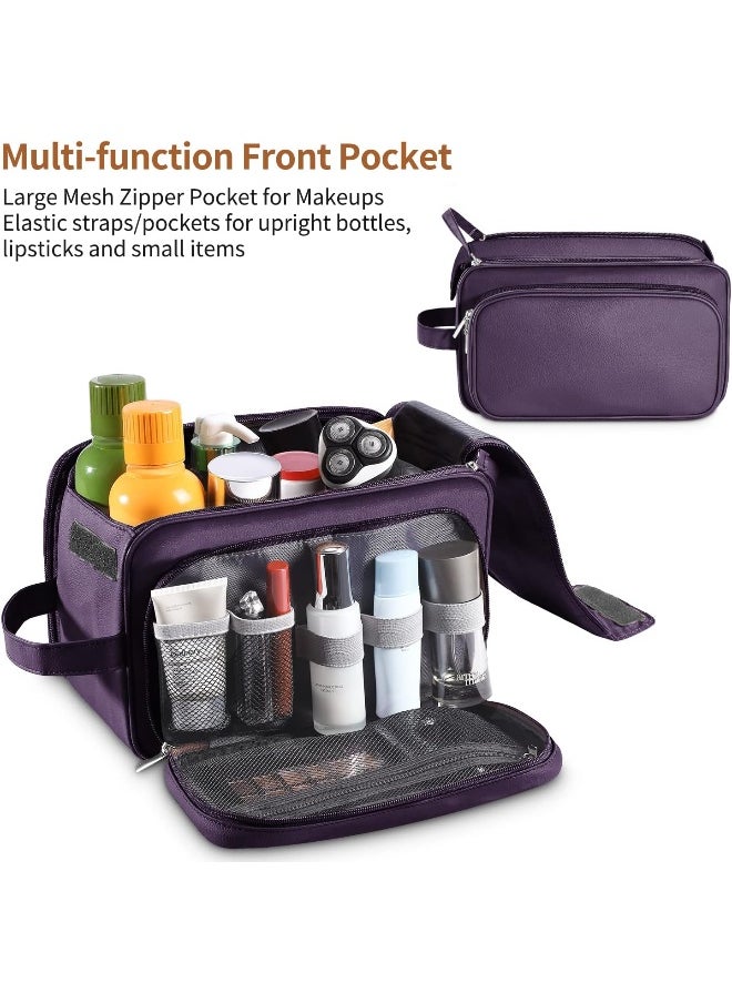 Buruis Extra Large Toiletry Bag for Men & Women, Travel Toiletry Organizer Dopp Kit Water-resistant Shaving Bags, PU Leather Cosmetic Bathroom Shower Bag for Toiletries, Accessories (Purple)