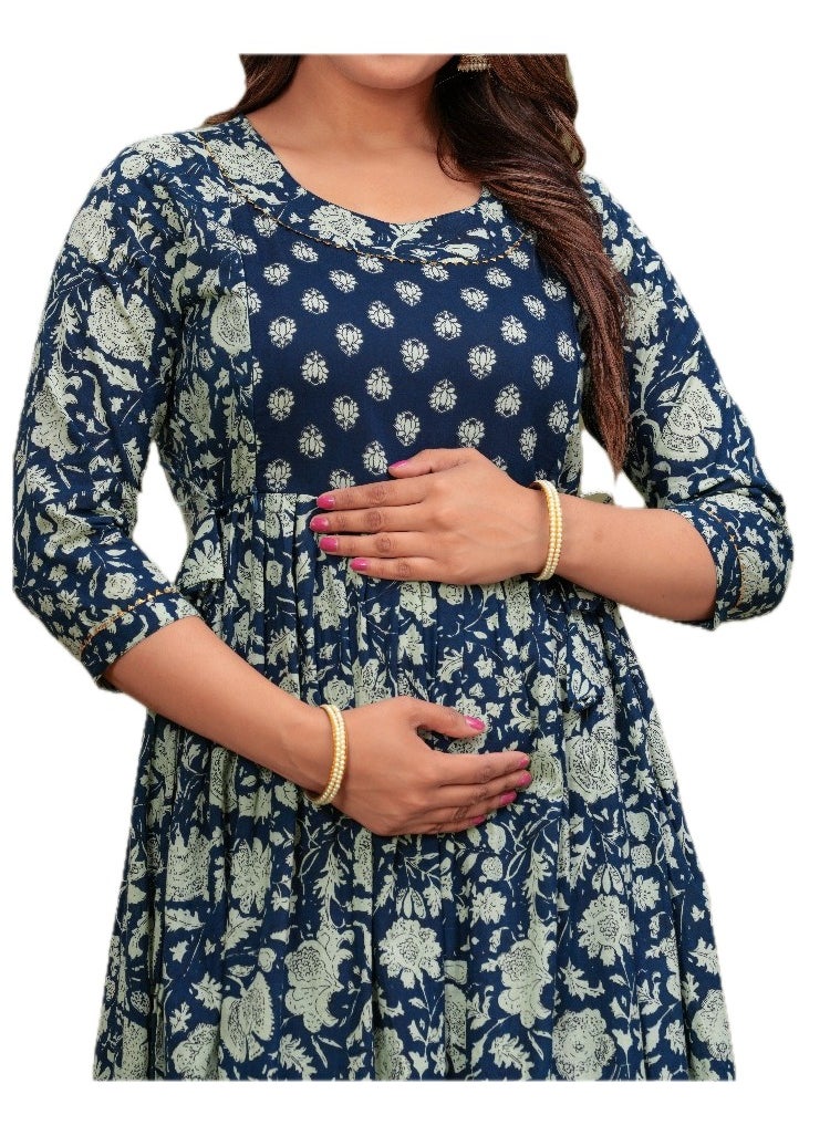 Zebees Cotton Maternity & Feeding Dress, Comfortable Fit, Concealed Zips