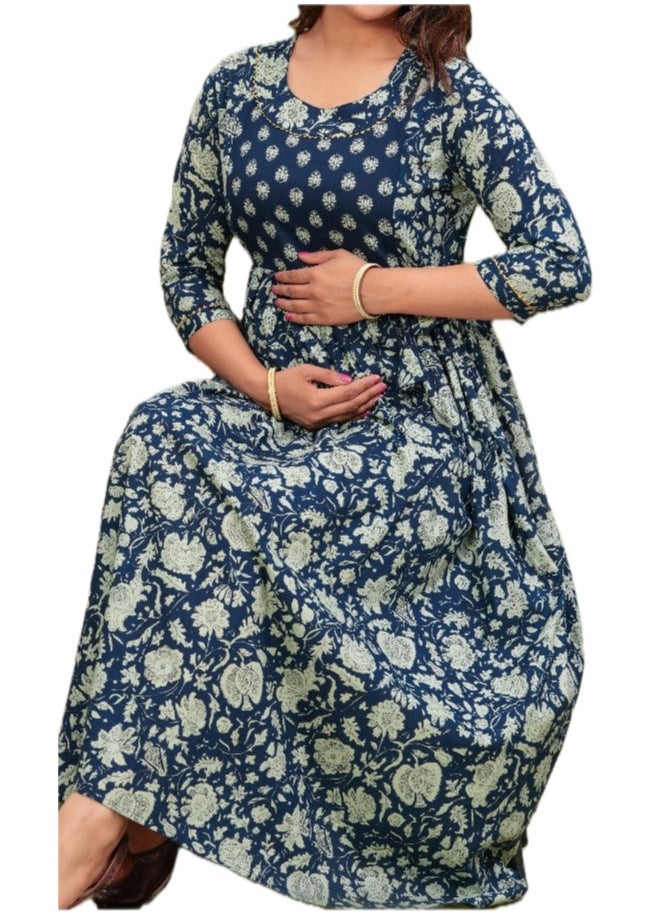 Zebees Cotton Maternity & Feeding Dress, Comfortable Fit, Concealed Zips