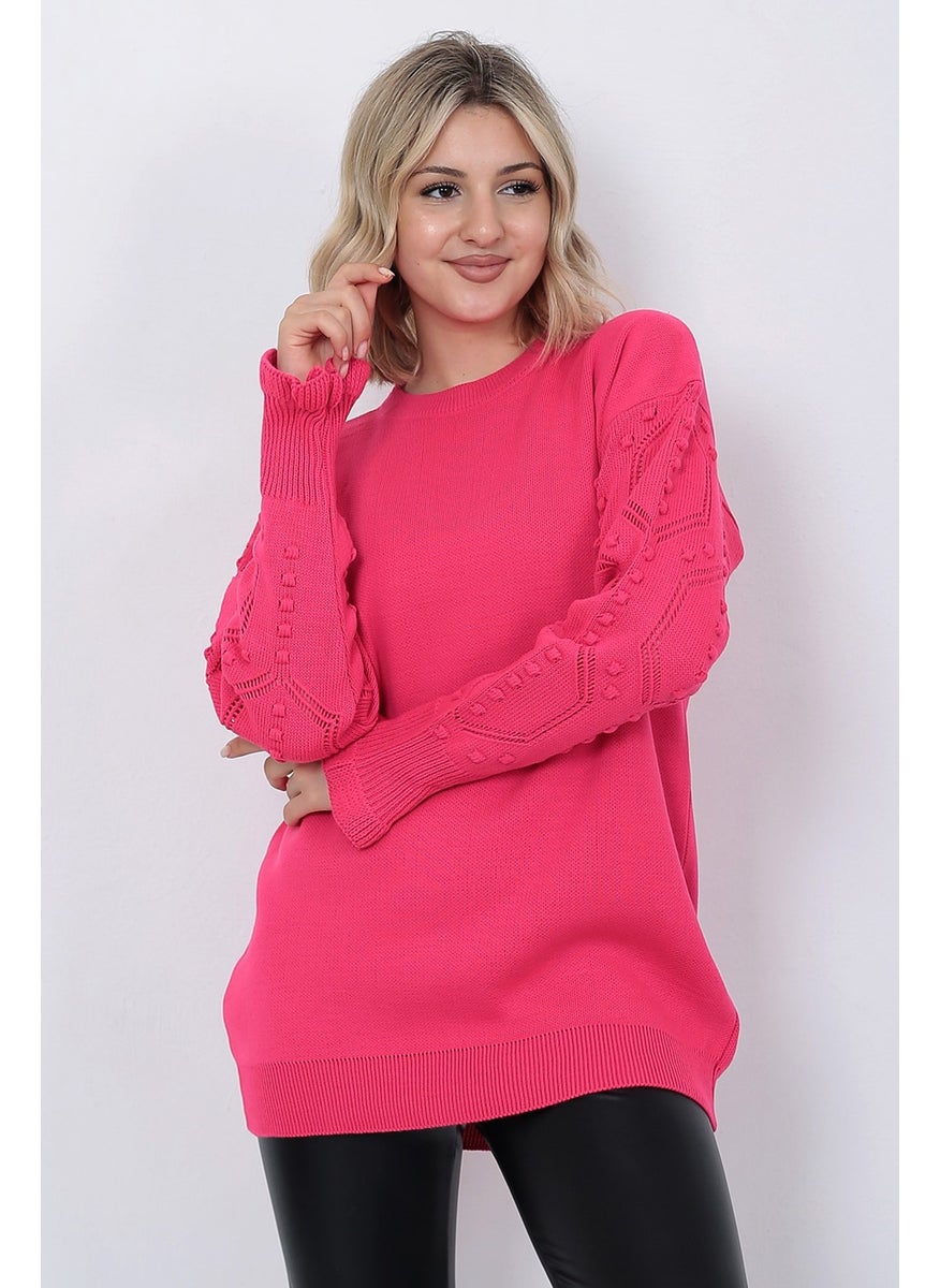 Women's Knitwear Sweater Crew Neck Sleeve Patterned Oversize Fujya