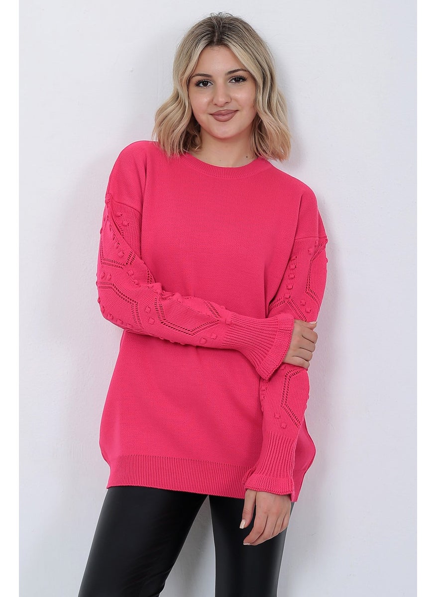 Women's Knitwear Sweater Crew Neck Sleeve Patterned Oversize Fujya