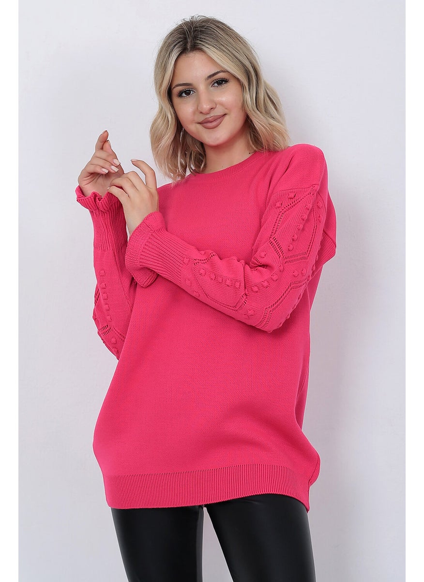 Women's Knitwear Sweater Crew Neck Sleeve Patterned Oversize Fujya