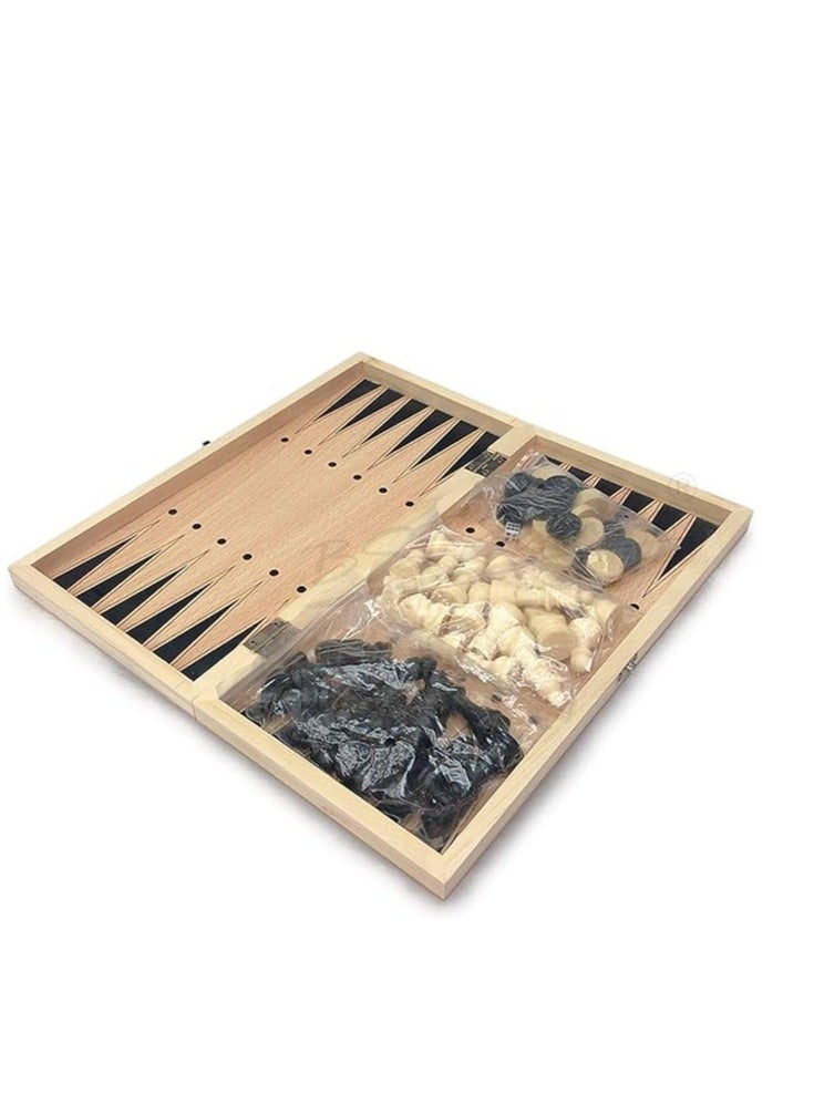 COOLBABY Large Chess, Checkers & Backgammon 3 in 1 Set - Outdoor & Travel Learning Game - Magnetic Chess Board - Wooden Chess Set (Size: 39 x 39 cm)