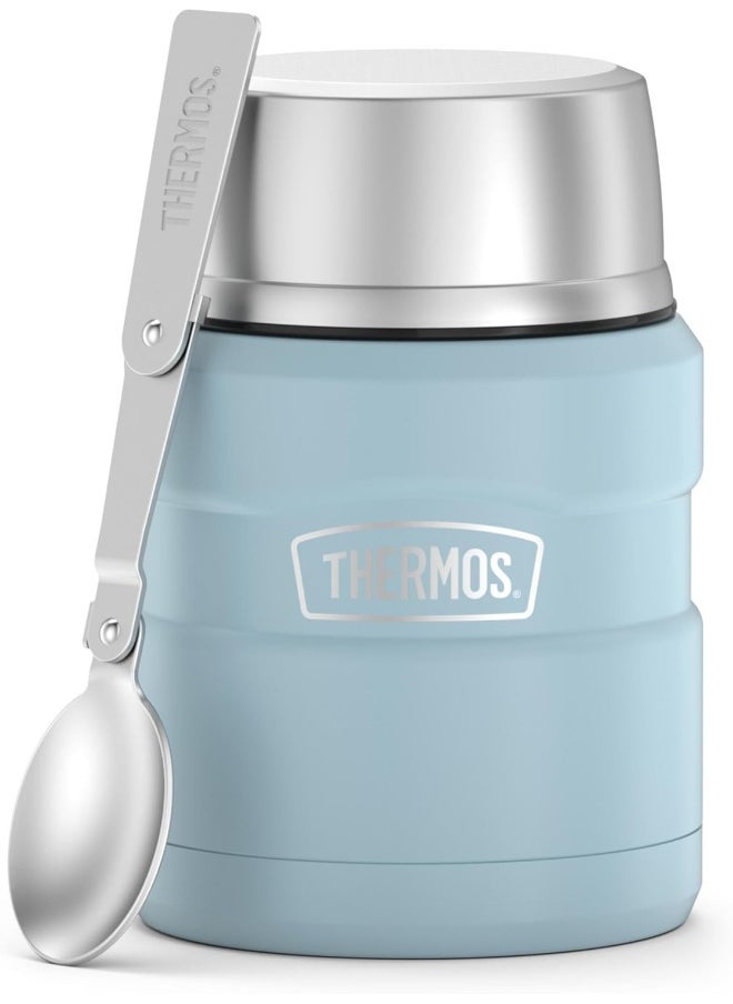 THERMOS Stainless King Vacuum-Insulated Food Jar with Spoon, 16 Ounce, Matte Powder Blue
