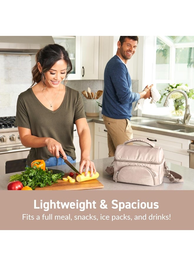 Bentgo Deluxe Lunch Bag - Durable and Insulated Lunch Tote with Zippered Outer Pocket, Internal Mesh Pocket, Padded and Adjustable Straps, & 2-Way Zippers - Fits All Bentgo Lunch Boxes (Sand)