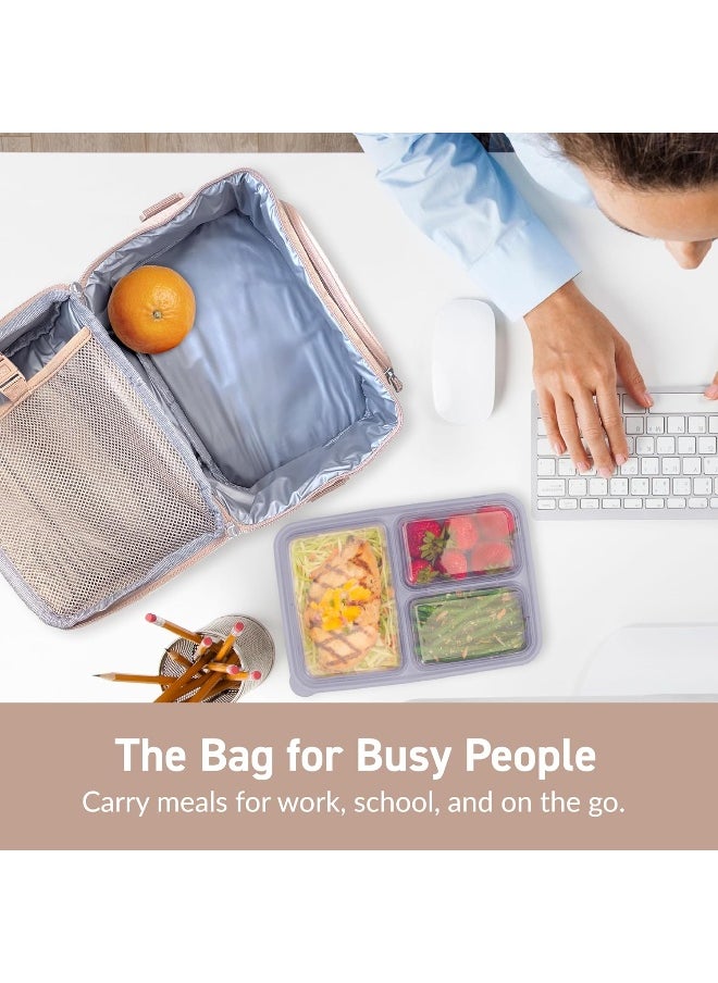 Bentgo Deluxe Lunch Bag - Durable and Insulated Lunch Tote with Zippered Outer Pocket, Internal Mesh Pocket, Padded and Adjustable Straps, & 2-Way Zippers - Fits All Bentgo Lunch Boxes (Sand)