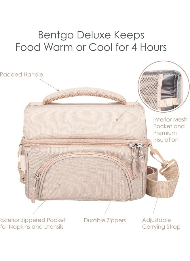 Bentgo Deluxe Lunch Bag - Durable and Insulated Lunch Tote with Zippered Outer Pocket, Internal Mesh Pocket, Padded and Adjustable Straps, & 2-Way Zippers - Fits All Bentgo Lunch Boxes (Sand)
