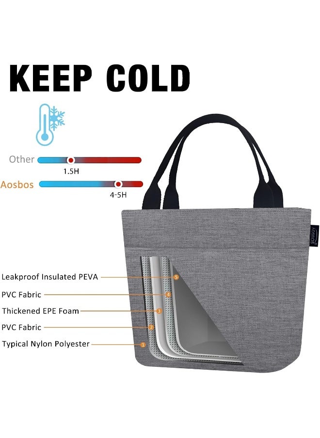 Aosbos Lunch Box Adult Lunch Bags for Women Soft Cooler Bag Large Tote Bag Lunch Cooler Insulated Snack Bag Lunch Pail Lunch Kit Travel Tote Meal Prep Bento Bag Loncheras Para Mujer, Grey