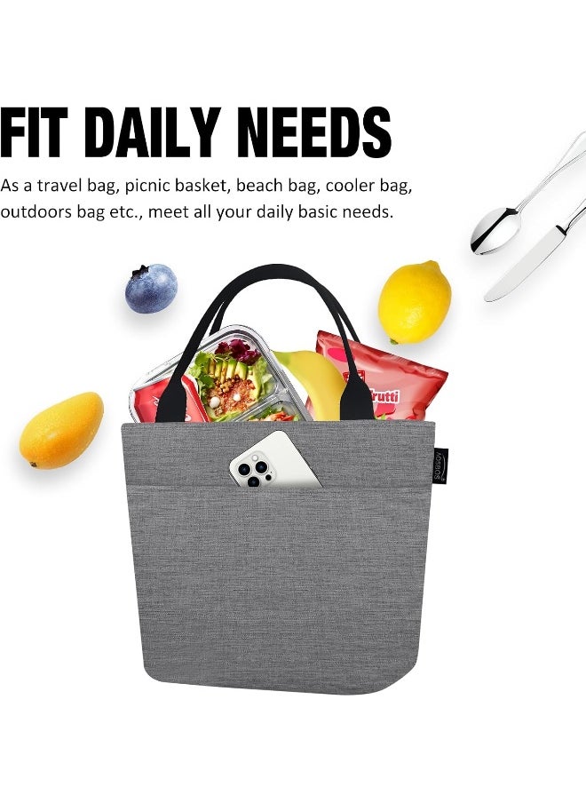 Aosbos Lunch Box Adult Lunch Bags for Women Soft Cooler Bag Large Tote Bag Lunch Cooler Insulated Snack Bag Lunch Pail Lunch Kit Travel Tote Meal Prep Bento Bag Loncheras Para Mujer, Grey