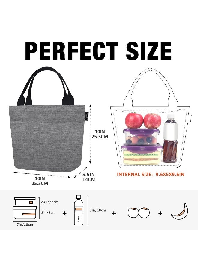 Aosbos Lunch Box Adult Lunch Bags for Women Soft Cooler Bag Large Tote Bag Lunch Cooler Insulated Snack Bag Lunch Pail Lunch Kit Travel Tote Meal Prep Bento Bag Loncheras Para Mujer, Grey